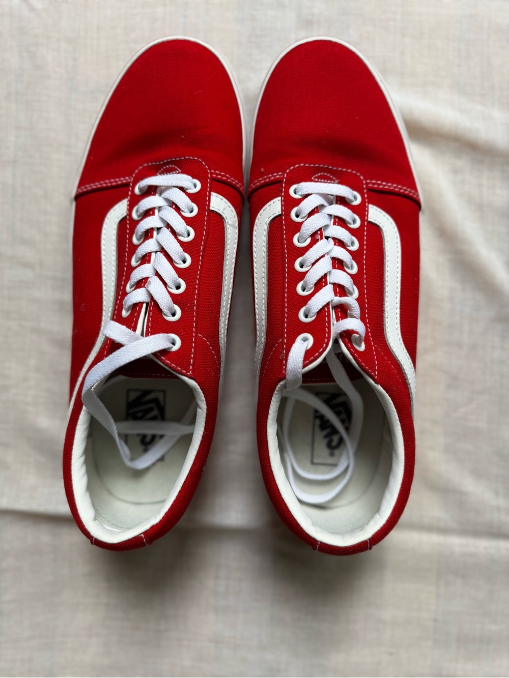 Vans Red Canvas Low-Top Sneakers with White Side Stripe